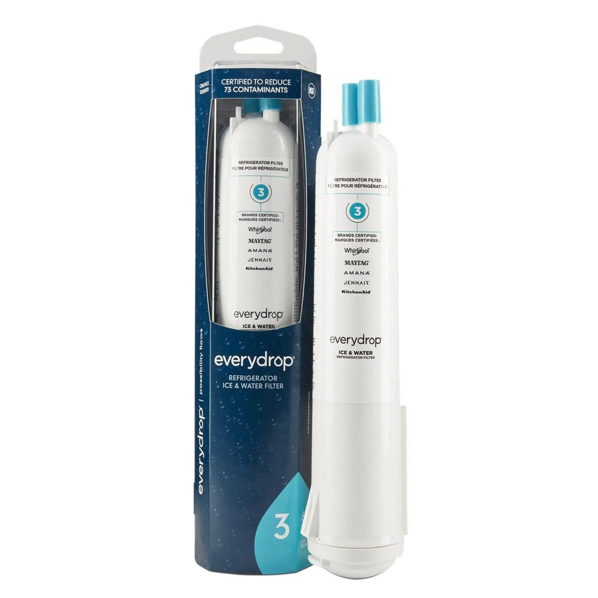 Refrigerator Ice & Water Filter 1 (EDR3RXD1 Single Pack) - Traps Contaminants, Reduces Chlorine, Enables Hassle-Free Replacement for Fresh Ice and Water