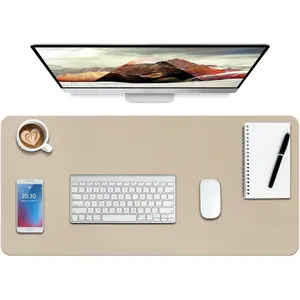 Leather Desk Pad Protector,Non-Slip Mouse Pad,Laptop Desk Pad,Office Mouse Mat,Waterproof Leather Desk Blotter,Desk Writing Pad for Office and Home (M-Beige,30"x14")