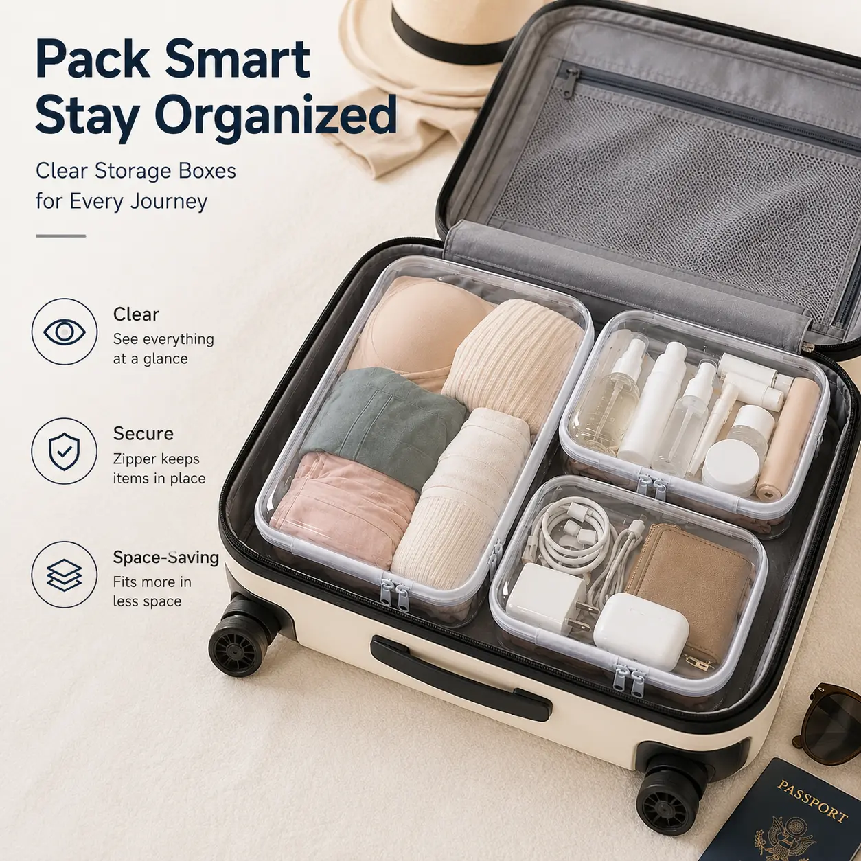6 Pack Clear Hard Shell Zipper Case (2 Small,2 Medium, 2 Large), See-Through Hard PlasticOrganizer Pouches with Zipper for Travel,Toiletries, Makeup, Electronics & Pencils -Crush-Resistant Storage outdoorfun
