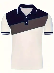 New Geometric Print Shirt, 3D Digital Print Casual Short Sleeve Top, Summer Collared Comfortable Breathable T-Shirt