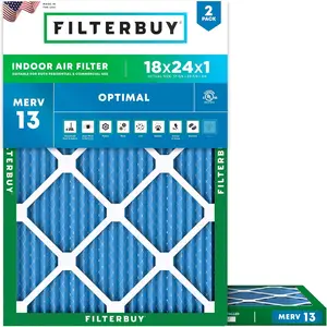 Filterbuy 18x24x1 Air Filter (2-Pack), Pleated MERV 13 Optimal Defense HVAC AC Furnace Air Filters (Actual Size: 17.38 x 23.38 x 0.75 Inches)
