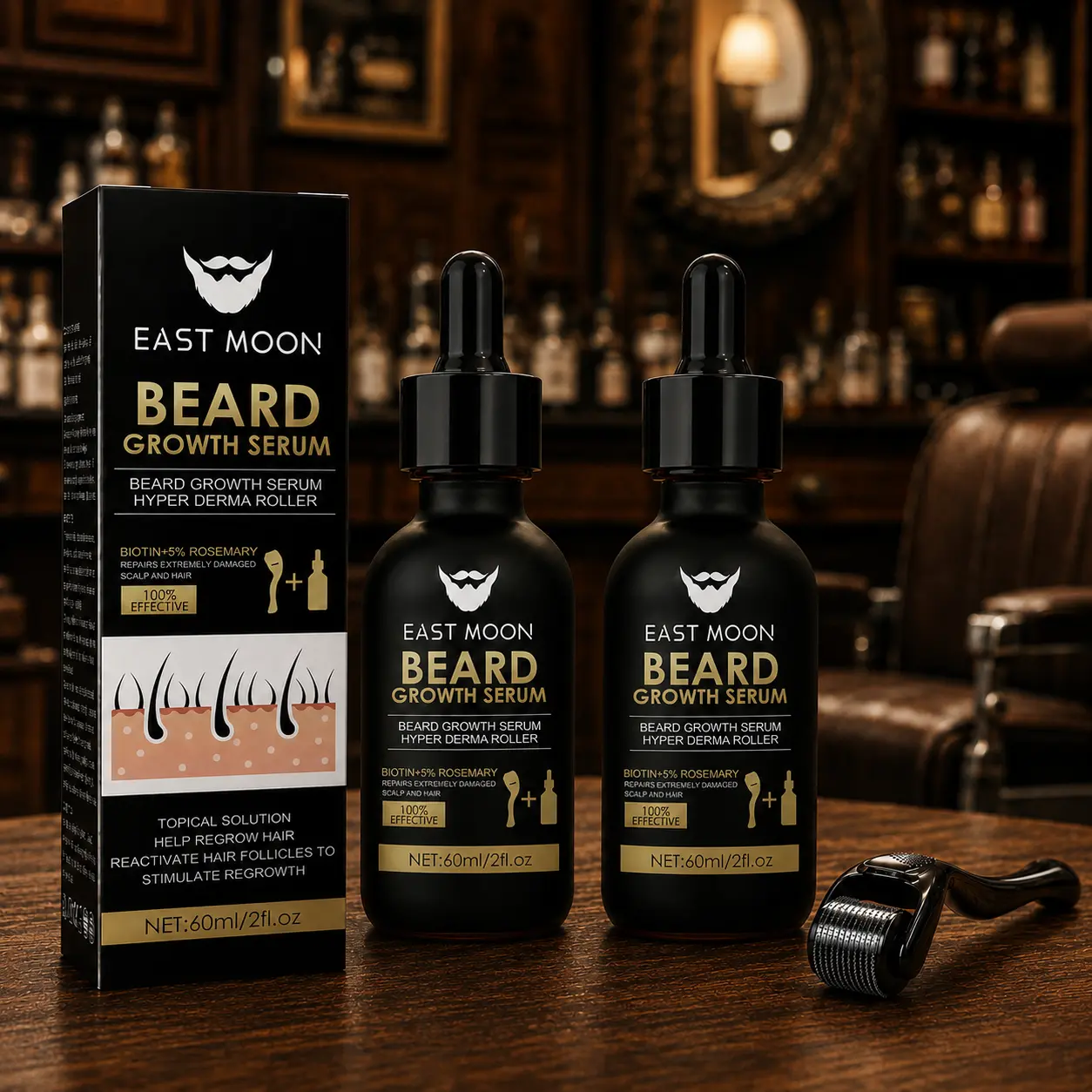 [BUY 1 GET 1 FREE] EAST MOON Beard Growth Serum & Derma Roller Kit, Beard Care Nutritional Oil, Making Beards Thicker and More Shiny, Daily Beard Care Products for Men, Holiday Gifts, Father's Day Gifts
