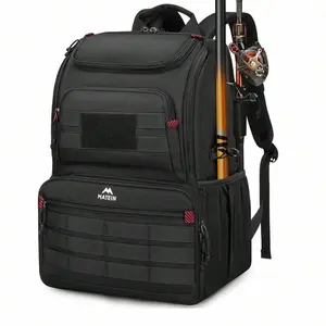 Fishing Tackle Backpack With Cooler Compartment, Travel Backpack,Water‑Resistant Fishing Tackle Box Bag With Rod Holders & 360 °   Gear Organizer, Insulated Lunch Cooler, Reinforced Dividers For Lures, Baits, Cables & Tech, Shoulder Strap Woodland Camoufl