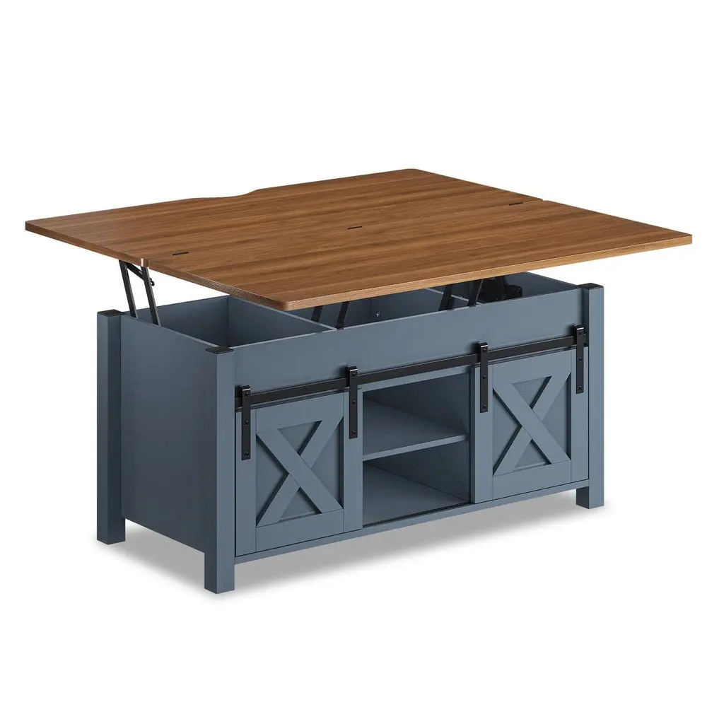 [SummerSale] Sikaic Lift Top Coffee Table, 4-in-1 Convertible Coffee Table with Hidden Storage Compartment, Farmhouse Coffee Table Converts into Dining Table for Living Room, Blue, Home Furniture, Dorm Essentials