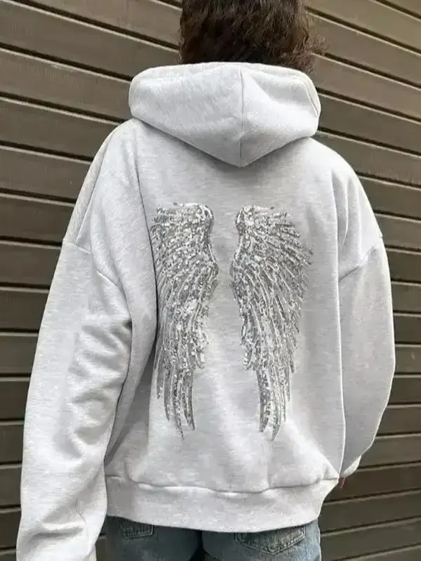 Y2K Retro Sequin Angel Wings Hoodie 2026 New Harajuku Sweet Lady Casual Streetwear Oversized Shining Wings Sequin Sweatshirt Unisex Gothic Shinny Sequin Hoodies for Daily Wear Work Party Outfits Sporty Ladies Women, Cozy