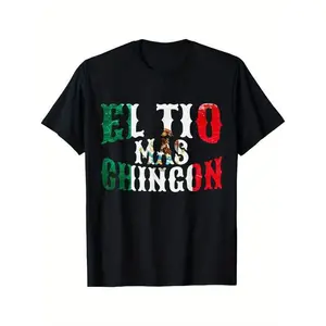 Summer t Shirts Men'S "EL TIO MAS CHINGON" Printed T-Shirt - Casual Crew Neck, Cotton Knit Fabric, Medium Stretch, Regular Fit, Summer Streetwear,Unisex Crewneck T-shirt for Men And Women