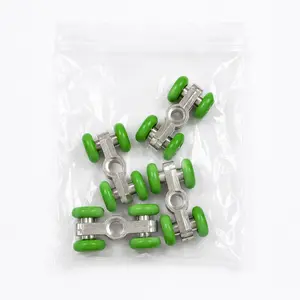 4pcs Green Sliding Door Rollers, 4-Wheel Pulley Hardware with 18mm Wheels for Sliding Doors, Cabinets, Wardrobes and Closet Doors