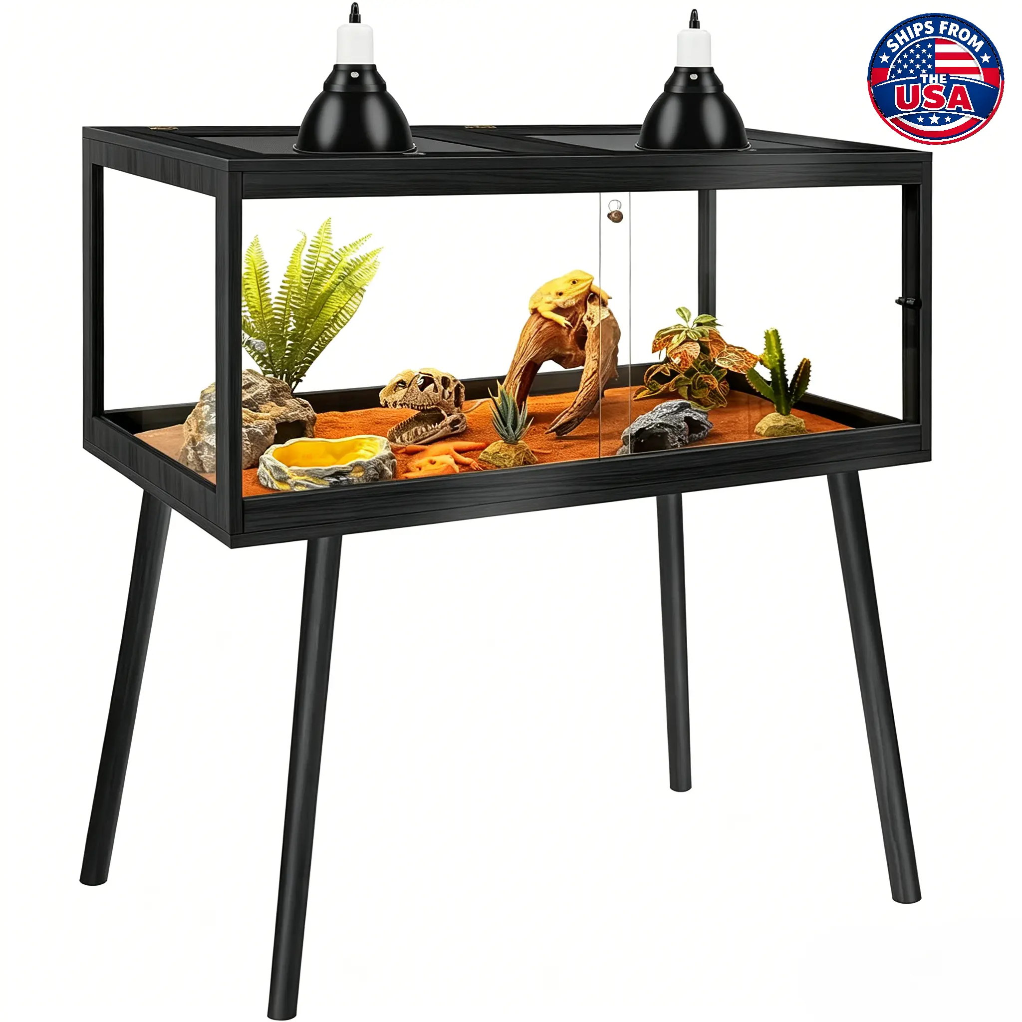 PROLEE 82-Gal Wood Rectangle Reptile Enclosure with Legs, 4-Sided Tempered Glass, Metal Mesh Tops & Double Sliding Glass Front Lockable Doors, Spacious Daily Activity Habitat for Bearded Dragons