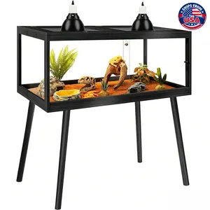 PROLEE Reptile Enclosure with Leg, 82 Gallons Bearded Dragon Tank, Tempered Glass Lizard Tank with Metal Mesh Tops and Lockable Door, Spacious Reptile Habitat for Snake, Lizard