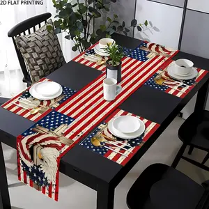 2D flat printing, 1 piece/2 pieces/4 pieces/6 pieces/8 pieces/5 pieces/7 pieces set, American Independence Day themed placemat and table flag set, used for Independence Day decoration, July 4th, suitable for kitchens, dining tables, anniversaries