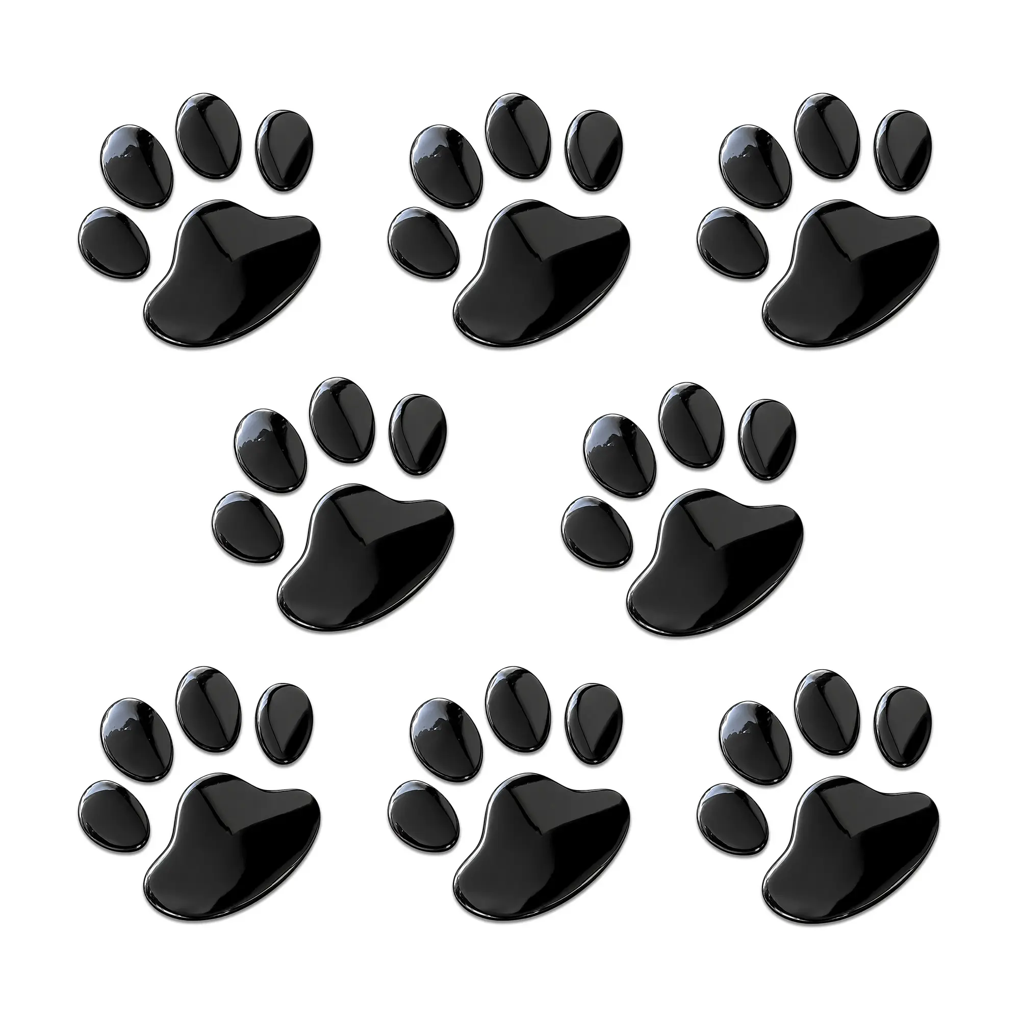 8pcs 3D Chrome Paw Print Car Decal | Cute Dog Car Decal Stickers | Scratch Cover Car Decoration | Silver Black Paw Decals Fit for Cars Windows Bumpers Trucks Motorcycles Laptops