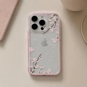 Aesthetic 3-in-1 Soft Transparent Cherry Blossom Snowflake Colorful Smartphone Casing, Cellphone Handheld Case for iPhone 17,16,15,14,13,12,11 Pro Max & 14,15,16 Plus, Mobile Phone Accessory