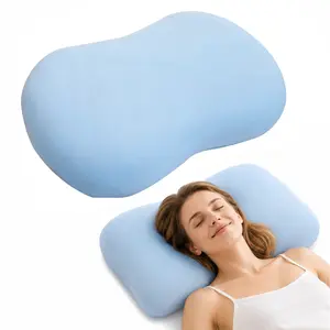 Memory Foam Cervical Pillow – Ergonomic Support for Side Sleepers, Ice Silk Zipperless Pillowcase, Blue