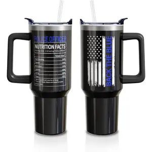 Police Gifts 40oz Tumbler with Handle and Lid Straw, Stainless Steel Double Walled Vacuum Insulated Cup, Police Officer Retirement Graduation Birthday Gifts for Men Boys (1PC), Insulation, Printed