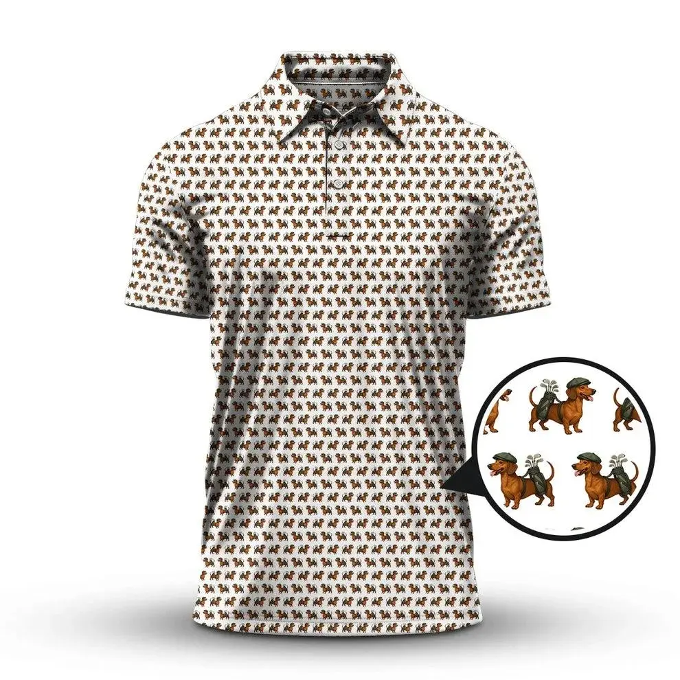 Vintage Dachshund Golf Polo Shirt featuring Funny Wiener Dog Graphics and Lightweight Everyday Comfort