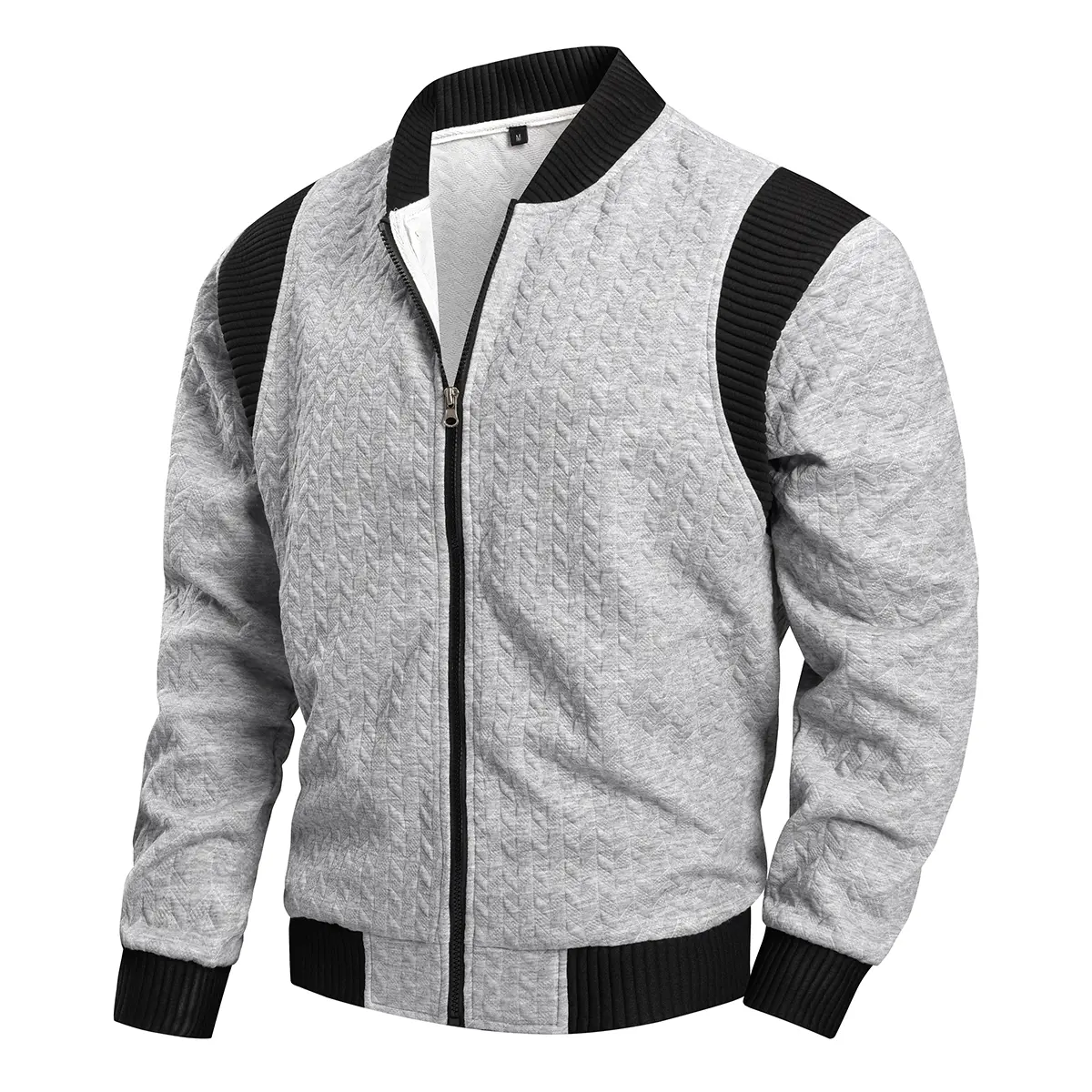 Men’s Quilted Bomber Jacket, Lightweight Zip Up Casual Jacket with Ribbed Collar & Cuffs Textured Fall Winter Streetwear Coat for Men