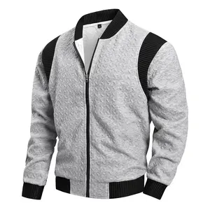 Men’s Quilted Bomber Jacket, Lightweight Zip Up Casual Jacket with Ribbed Collar & Cuffs Textured Fall Winter Streetwear Coat for Men
