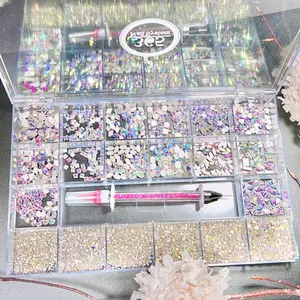 Crystal AB Rhinestones Box - 9340pcs: 14 Hottest Sale Shapes + 6 Sizes Round Shapes