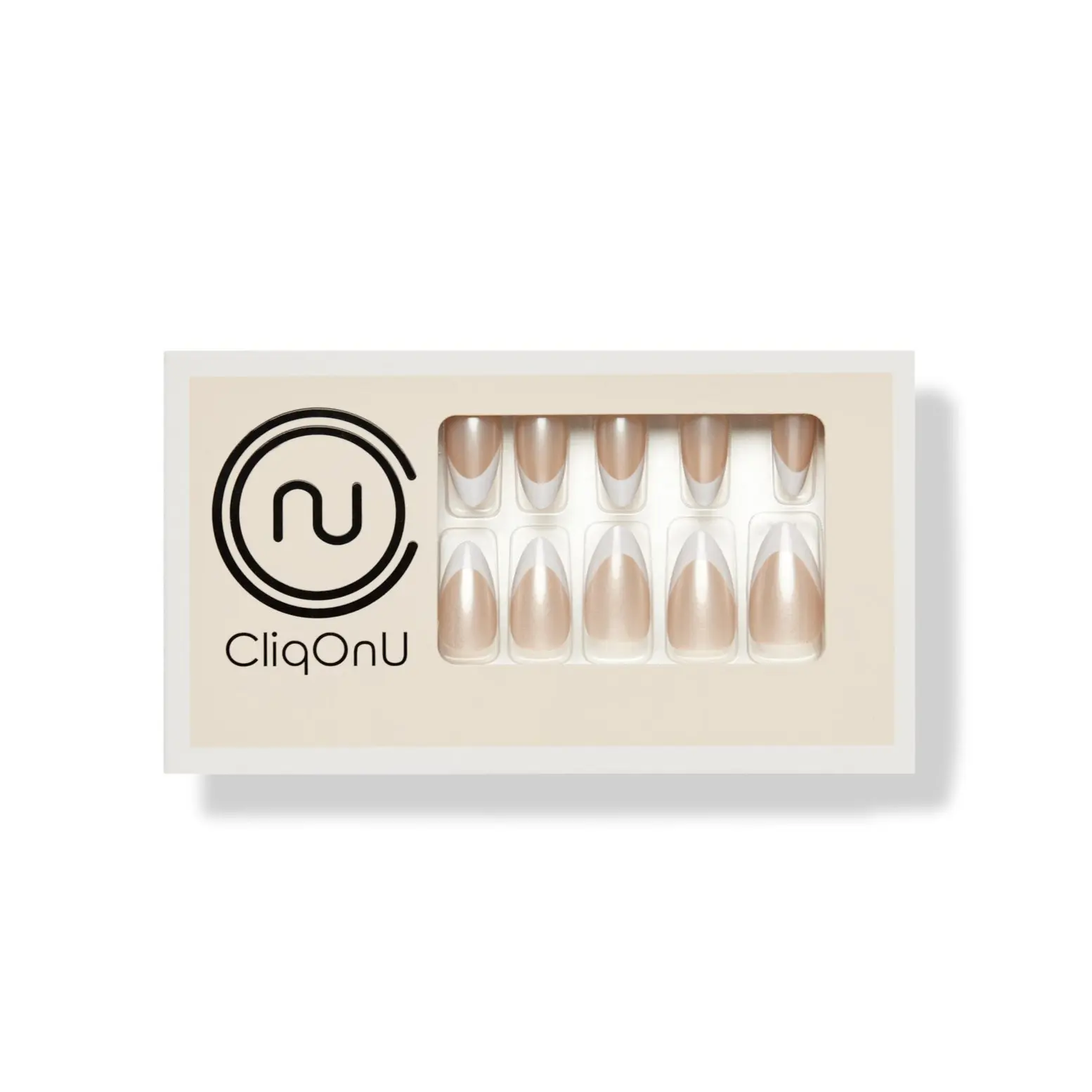 CliqOnU French Glow Long Almond Glazed French Manicure