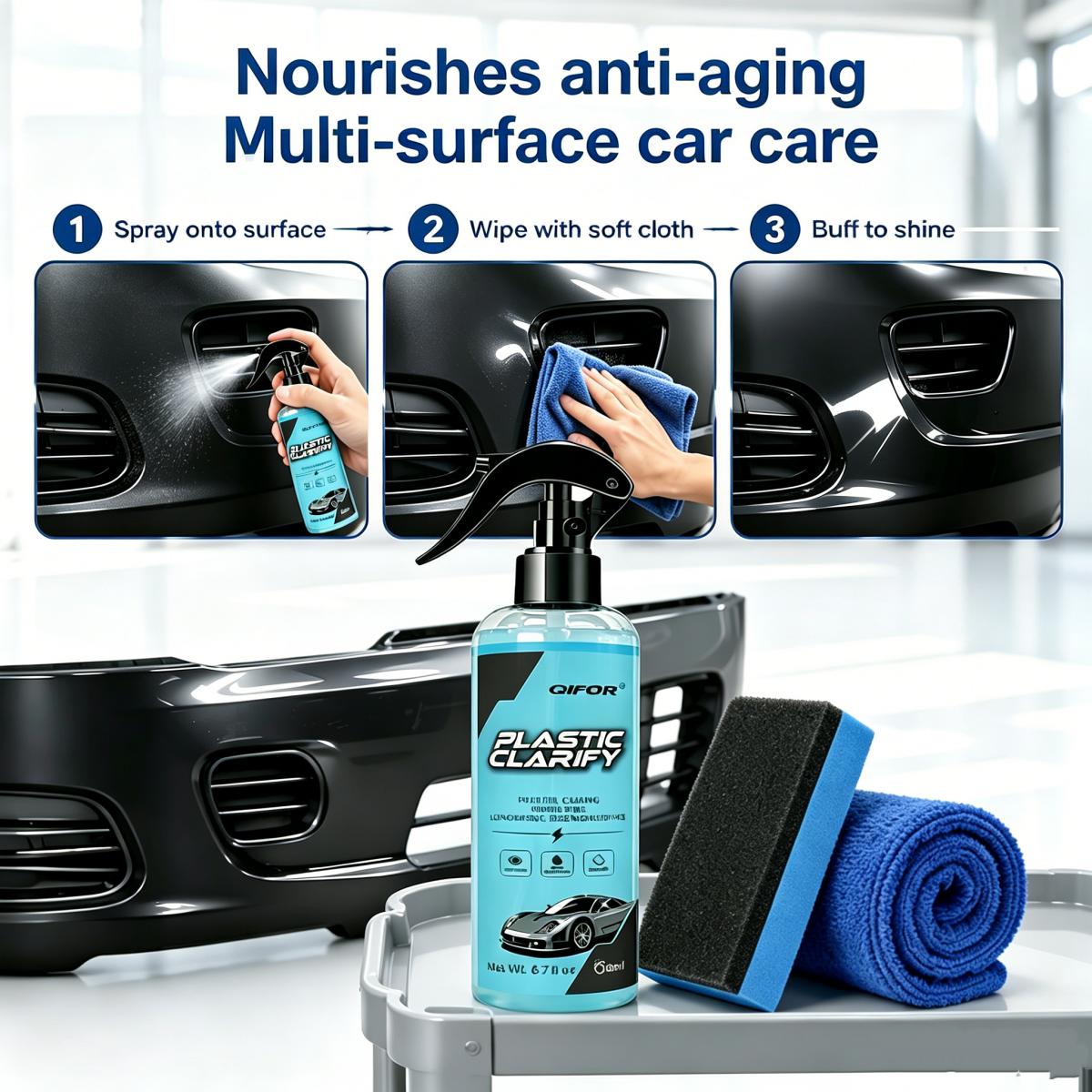 QIFOR Car Plastic Restorer, Quick Polish for Color Restoration & Protection on Car Panels, Tires & Dashboards, Easy to Use, Long-Lasting Protection, Car Detailing Products