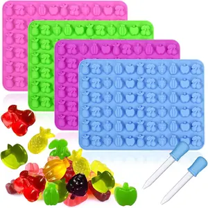 4 count Fruit Snack Molds ,  Molds Trays with Dropper for Candy  Gummies Baking(Cherries Grape Banana  Pineapple)