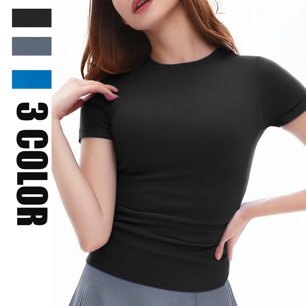 Women's Athletic Mesh Short-Sleeve Slim-Fit Crew Neck Nylon Workout Tops - Moisture-Wick, Knitted Seamless, Breathable with Mesh Panels, Machine Washable Female Sports Shirts for Gym/Yoga, Moisture Wicking Shirts, Nylon Blend, All Seasons