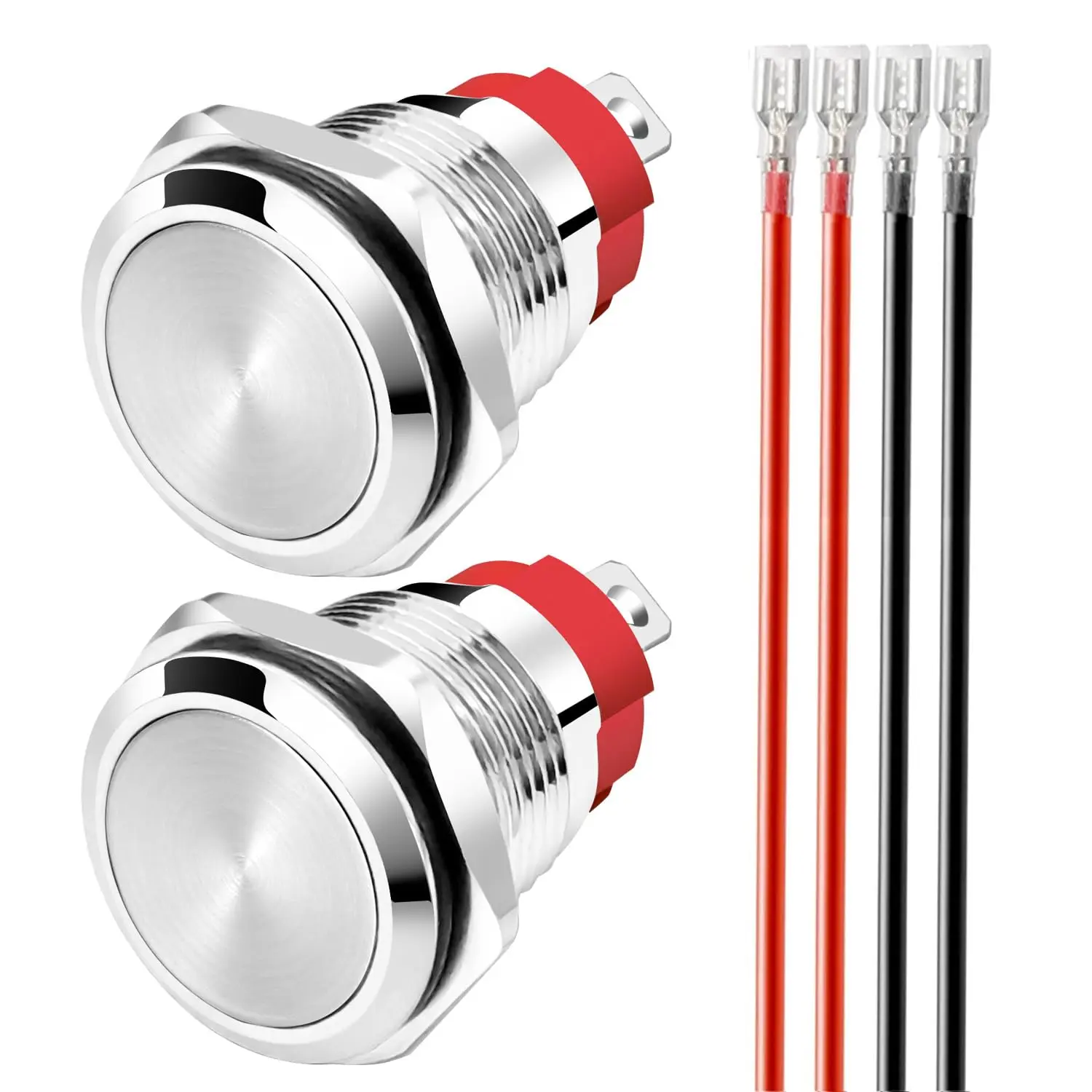 2 count Momentary  Push Button 0~250V(5V/12V/24V/110V/220V)/15Amp 16mm Stainless Steel Push Button   with Connector Wire