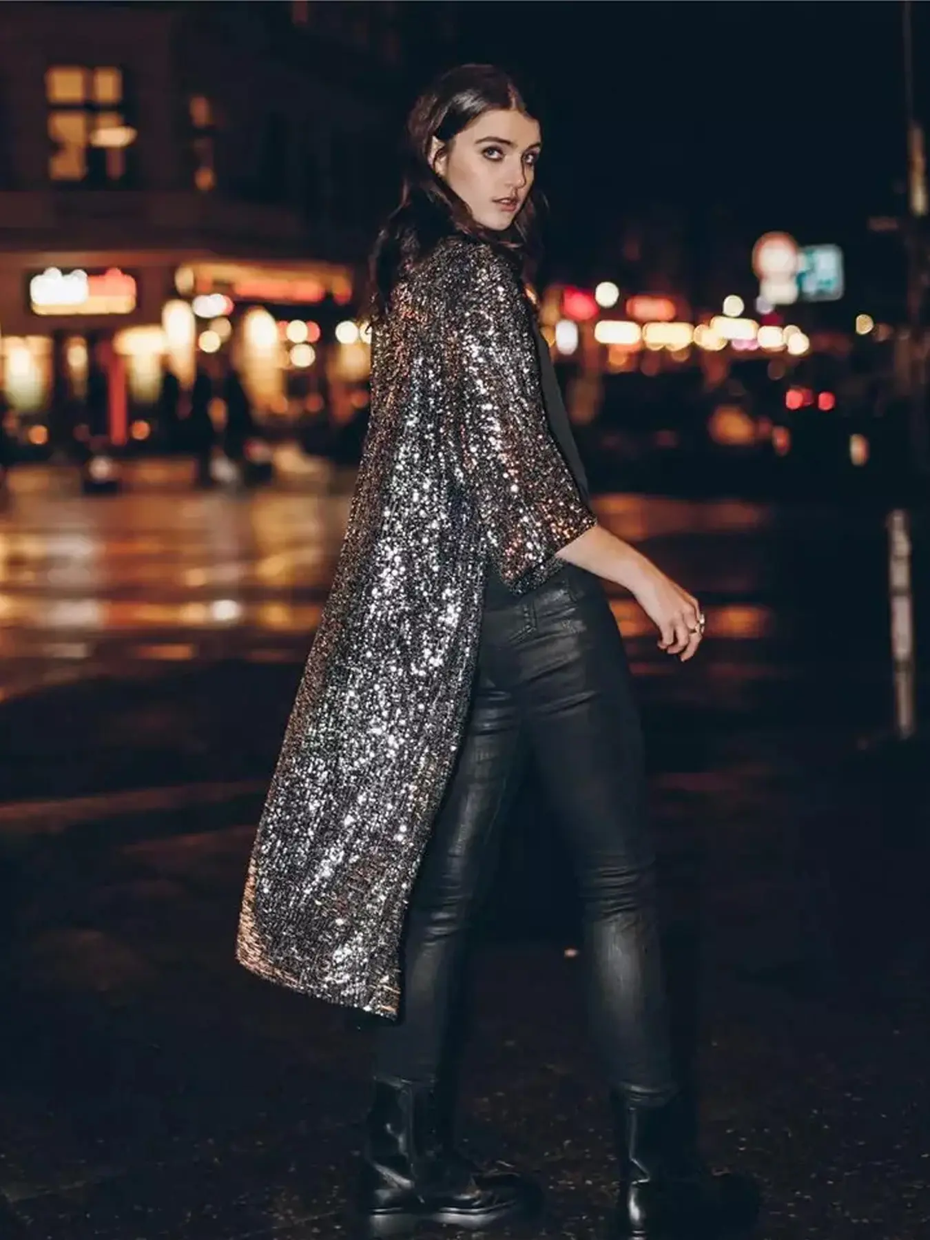 Women's Sequined Loose Cardigan, Cool Luxe Style, Shiny and Versatile, Perfect for Party, Daily Casual Wear, Light Social Occasions