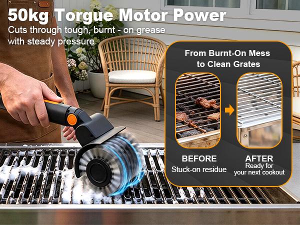 Upgraded Electric Grill Brush - Extreme 50kg Torque Power Grill Brush, 7.4V Motor, Safe for All Grills, SUS304 Anti-Shedding Bristle, with Heat Resistant Mat & Polishing Pad
