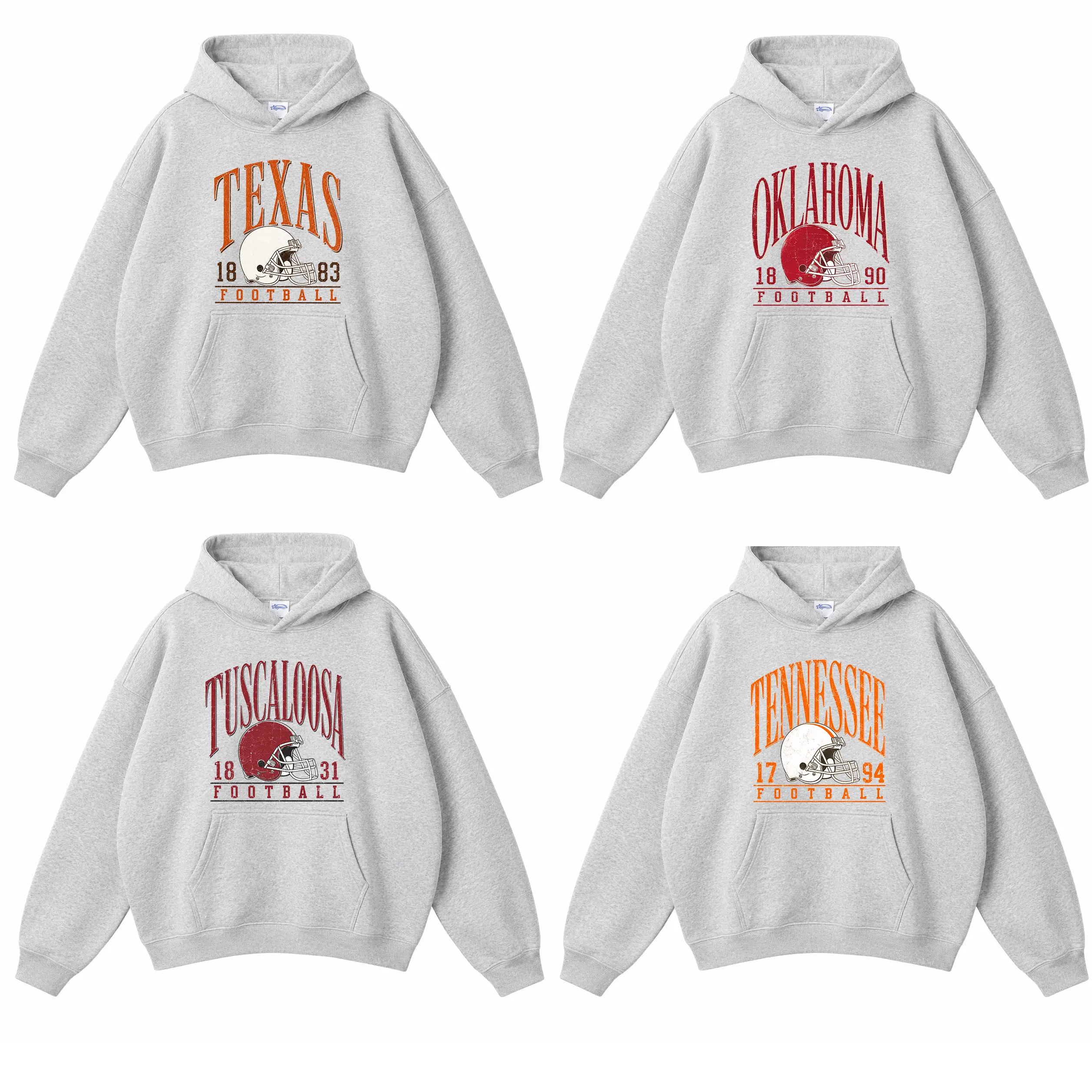 Vintage College Football Hoodie Color Ash Grey, Unisex College Football Hoodie, Retro Football Hoodie