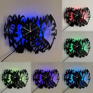 Wolf Vinyl Record Wall Clock - Silent Retro Decor for Living Room Bedroom Office Bar Coffee Shop, Perfect Birthday Christmas New Year Gift, Battery Not Included