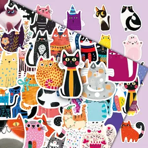 50 Pieces Picture Book Cute Cartoon Cat Stickers, Personality Creative Fresh Childlike Fun DIY Decorative Stickers for Scrapbook Water Bottle Cup