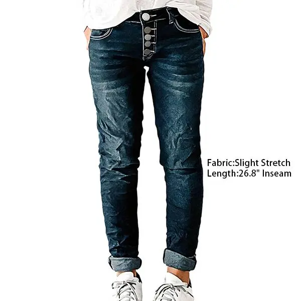 Flamingals Button Up Roll Hem Low Waist Straight Leg Jeans Womenswear Casual Denim