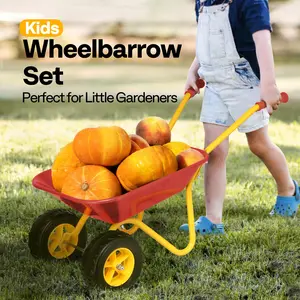 VIVOHOME Kids Wheelbarrow Children Garden cart with Toddler Gardening Tool Set Child Wheel Barrel Outdoor Indoor Toys Gift