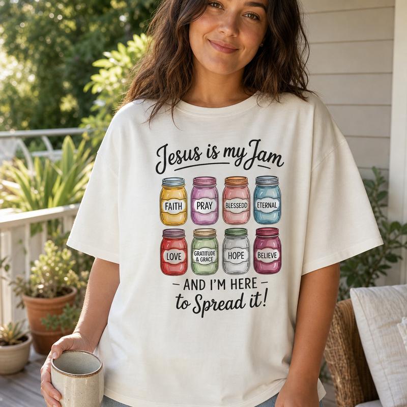 Jesus Is My Jam Mason Jar Women's 100% Cotton T-Shirt Funny Christian Faith Graphic Tee