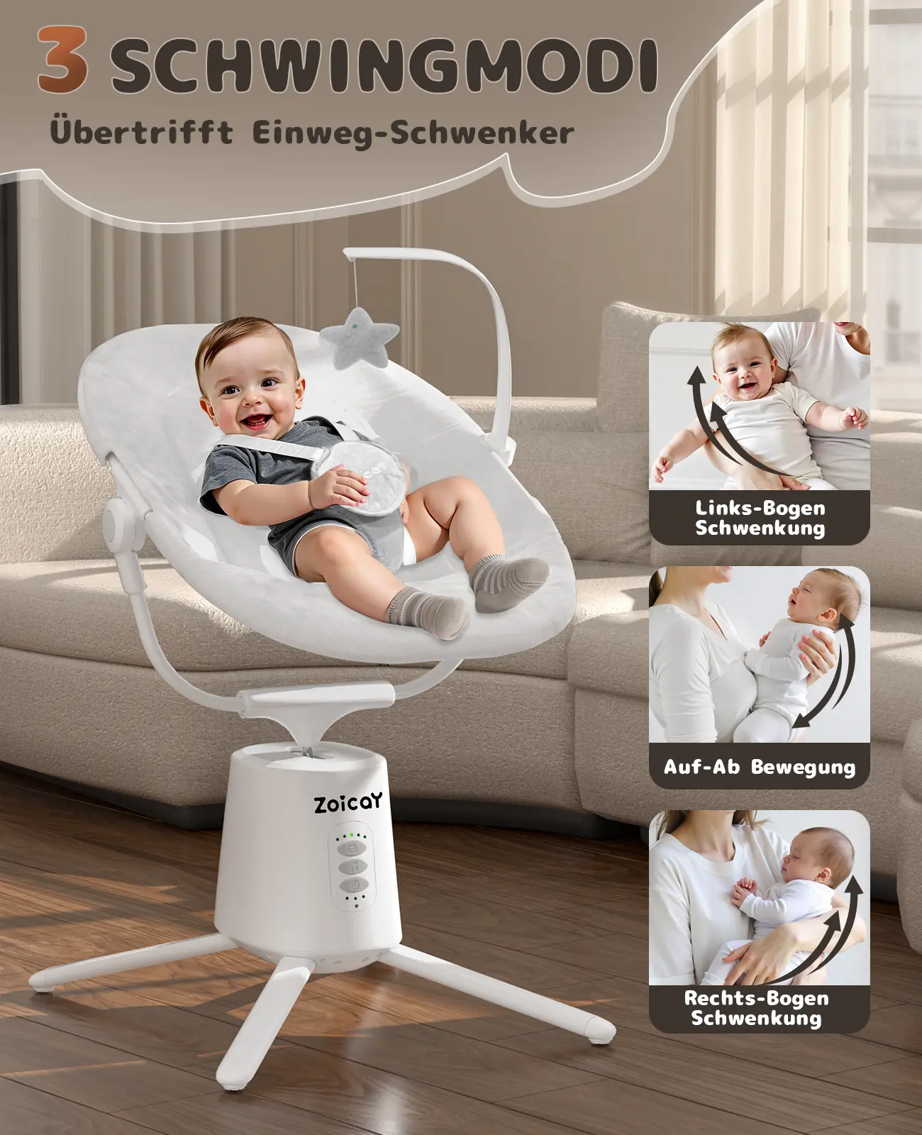 Aurora Baby Swing, Electric Infant Swing with 3 Modes & 5 Speeds, Bluetooth App & Remote, 6 Lullabies, 3 Timer Settings, 2 Seat Positions & 5-Point Harness