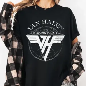 [SALE UP TO 30%] Van Halen Logo World Tour 1979 Heavy Cotton Black Tshirt Size S-5XL Unisex Shirt Made Using 100% US Cotton, Design & Printed In The USA.