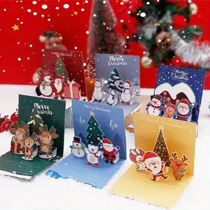 Handmade 3D Pop-Up Christmas Cards Set – Luxury Holiday Greeting Cards with Envelopes & Stickers – Perfect for Christmas Gifts, New Year Party Invitations, Festive Postcards, Holiday Card Exchange, DIY Gift Ideas, Custom Message Card