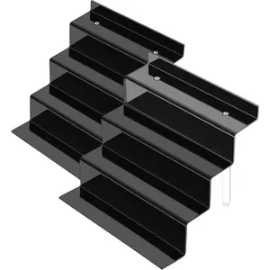 Acrylic Stands for Display,4 Tier Black Cupcakes Perfumes Figurines Display Stand Risers Shelf for Decoration and Organizer (2Pack 9x6'')