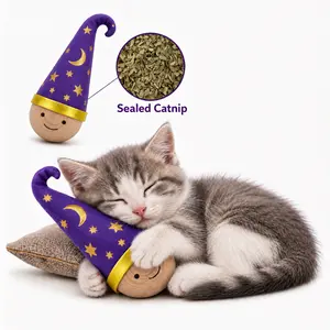 Larleaf Catnip Wobble Toy for Cats, Wooden Interactive Cat Toy, Tumbler Wobble Toy With Sealed Catnip, Matatabi, Cute Purple Hat Kitten Comfort Toy for Play, Cuddle & Nap Time