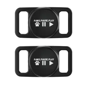 Paws.Pause.Play Airtag Pet Collar Holder -2 Pack Silicone Tracking Accessories for Active Pets