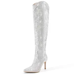 RONILURN Sparkly Rhinestone Over the Knee High Boots for Women, Stiletto Womens High Heel Boots Trendy Design Boot Bling Trendy All-match Boot Trendy Design High Pointed Boot Shoe