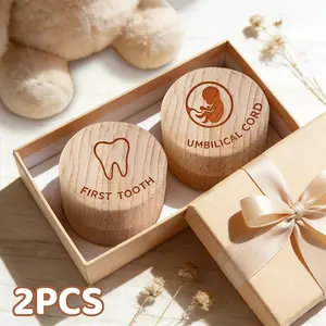 2-piece wooden storage box for "baby teeth" and "umbilical cord", baby tooth commemorative box, umbilical cord collection box, tooth preservation box, birth souvenir, home decoration, birthday gift