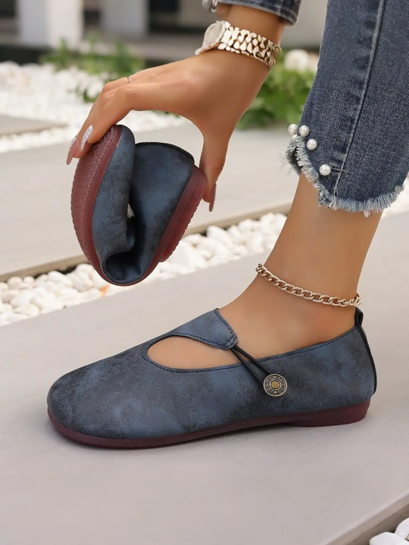 Women's Comfortable Flat Mary Jane Walking Shoes, Soft PU Material, Rubber Sole, Anti-Slip Design, Metal Buckle Decor, Spring & Fall Fashion
