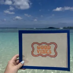 Groovy Good Vibes Needlepoint Canvas – Retro Summer Needlepoint – 18 Mesh Canvas – Groovy Stitch – Canvas Only