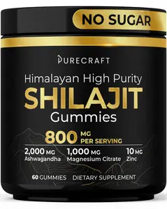 Himalayan Shilajit Gummies 800mg Natural Dietary Supplement - Healthcare & Fitness Support, Magnesium, Ashwagandha, Zinc, Fulvic Acid, 85+ Trace Minerals, Pure, Sugar-Free, Extra Strength, High Absorption, GMO Free, 60 Gummies