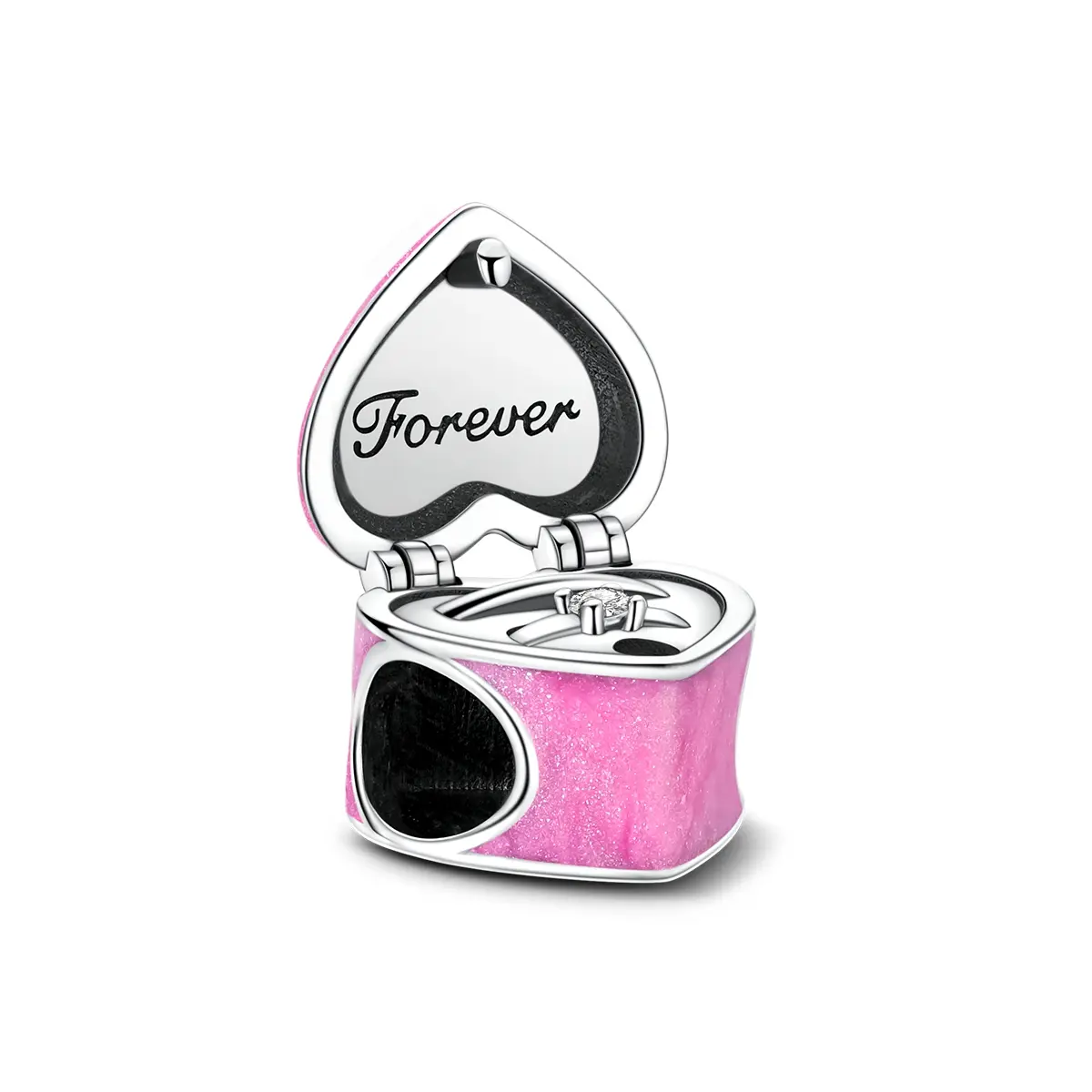 MULA Ring Box Pendant, 925 Sterling Silver, Set with Cubic Zirconia — Compatible with Pandora Bracelets and Necklaces — Romantic Jewelry for Women, Anniversaries, Valentine's Day