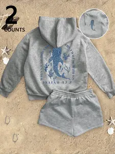 Women's Floral T-Shirt & Shorts Set, Whale Shark Print, Casual Fashion, Comfortable Daily Wear, Spring & Fall