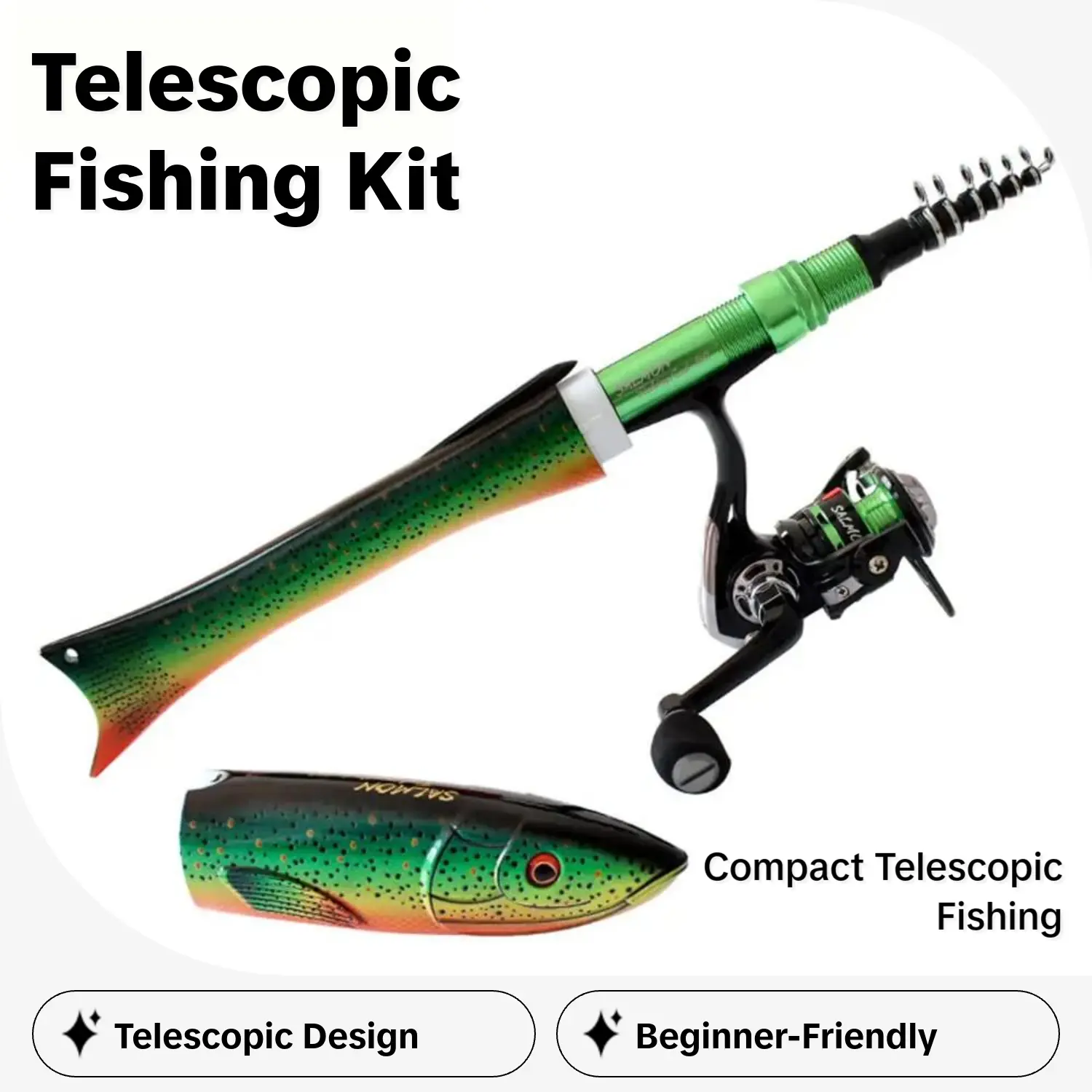 1.6M Compact Foldable Telescopic Portable Fishing Rod and Spinning Reels Combo - Freshwater Travel Fishing Kit with Comfortable Non-Slip Grip, Beginner-Friendly Operation