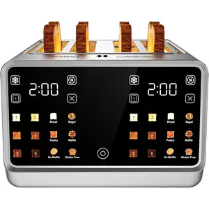 4-Slice  Toaster, 1800W Digital Touchscreen with Dual-Zone Control, 1.5" Extra-Wide Slots for Bagels & Thick Bread, 6 Browning Levels & 6 Presets, Single-Slot , Defrost/Reheat